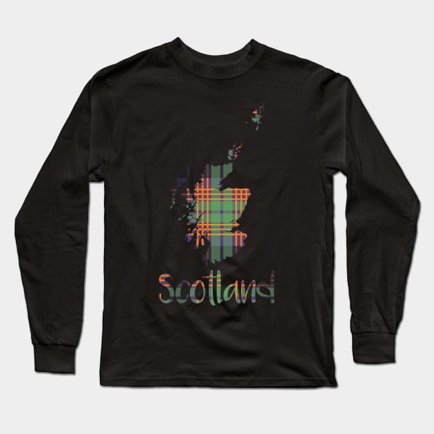 Scotland Halloween Coloured Tartan Map Typography Design Long Sleeve T-Shirt by MacPean